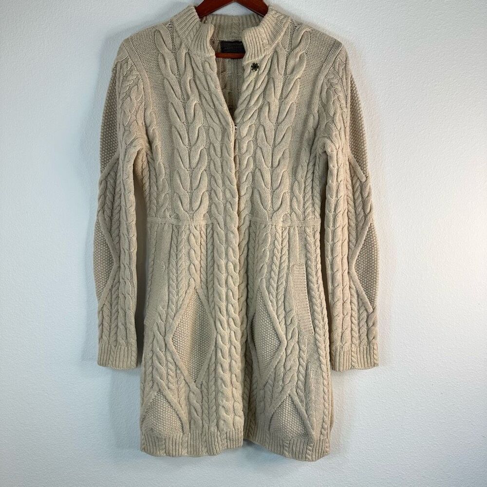 Guinevere Anthropologie 100% Lambswool Cable Knit Cardigan Sweater Womens Medium
